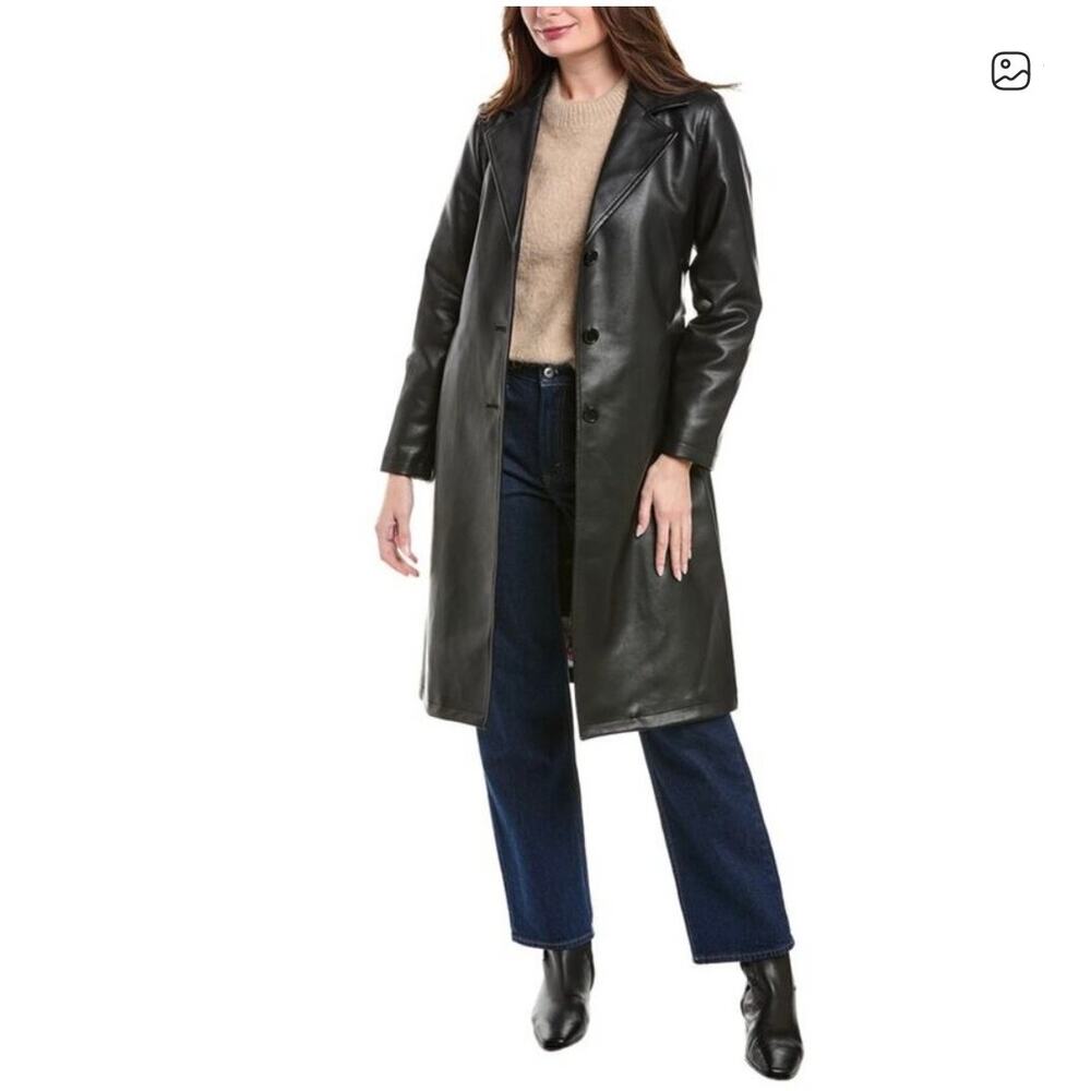 NWT Jason Wu Faux Leather Belted Trench Coat Black Button Closure Womens Size XL